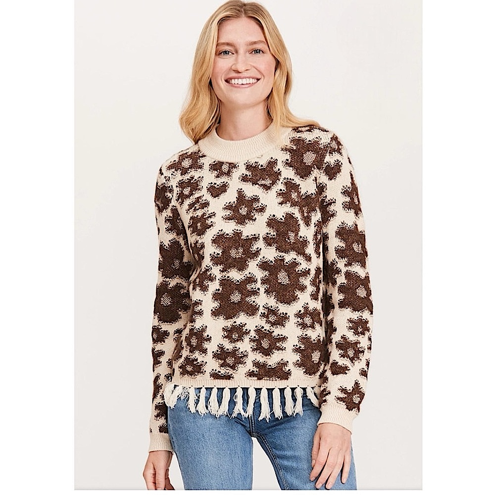 Tyler Boe Floral Fringe Teddy Bear Sweater